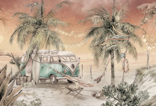 SURF CAMP - turquoise - tapeta dla chłopca z samochodem