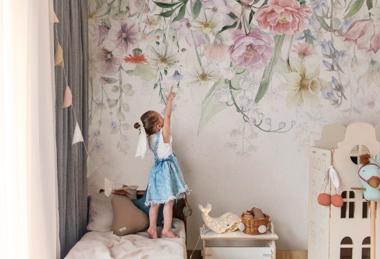 BLOOM UP - rainbow - tapeta dla dziewczynki w kolorowe kwiaty