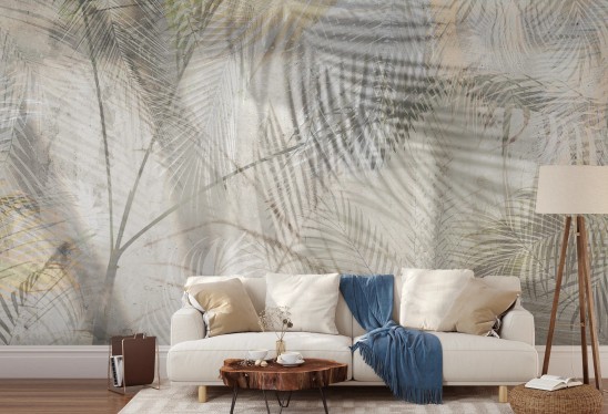 PALM SPRINGS - grey - tapeta do salonu w liście palmy