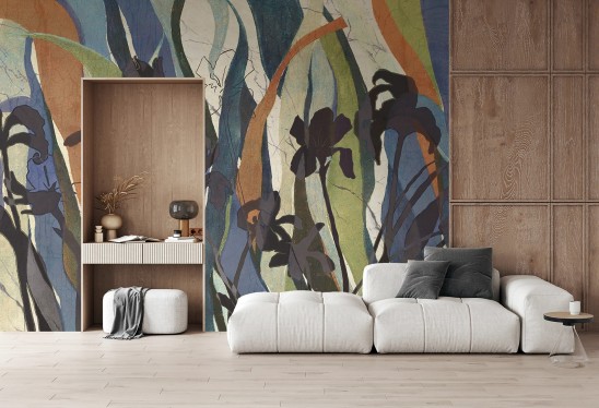 PASTEL WIND - dark - tapeta w kwiaty do stylizowanego salonu