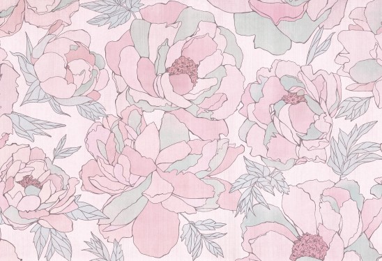 PEONIES - pink - dziewczyńska tapeta do pokoju dziecięcego