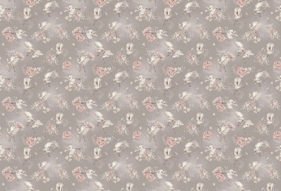 PIEŚŃ WIATRU - beige - tapeta w kwiaty i żurawie