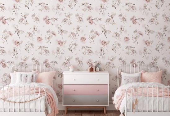 PIEŚŃ WIATRU - desert rose - tapeta w kwiaty i żurawie