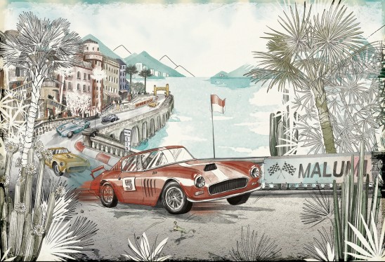 MONACO RACING - teal blue - tapeta dla chłopca samochody