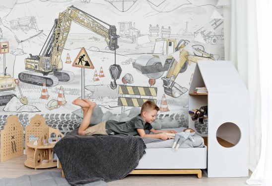 PLAC BUDOWY MURAL - grey - tapeta dla chłopaka z motywem placu budowy