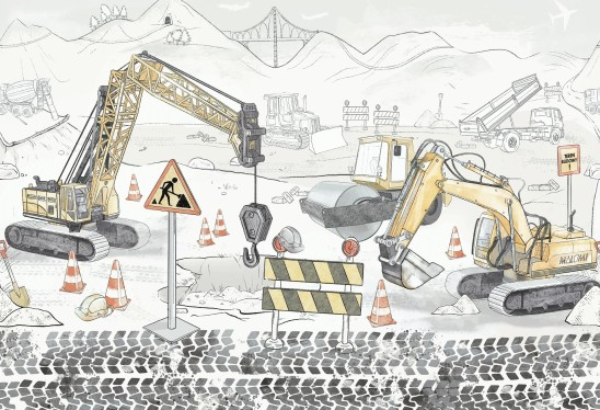 PLAC BUDOWY MURAL - grey - tapeta dla chłopaka z motywem placu budowy