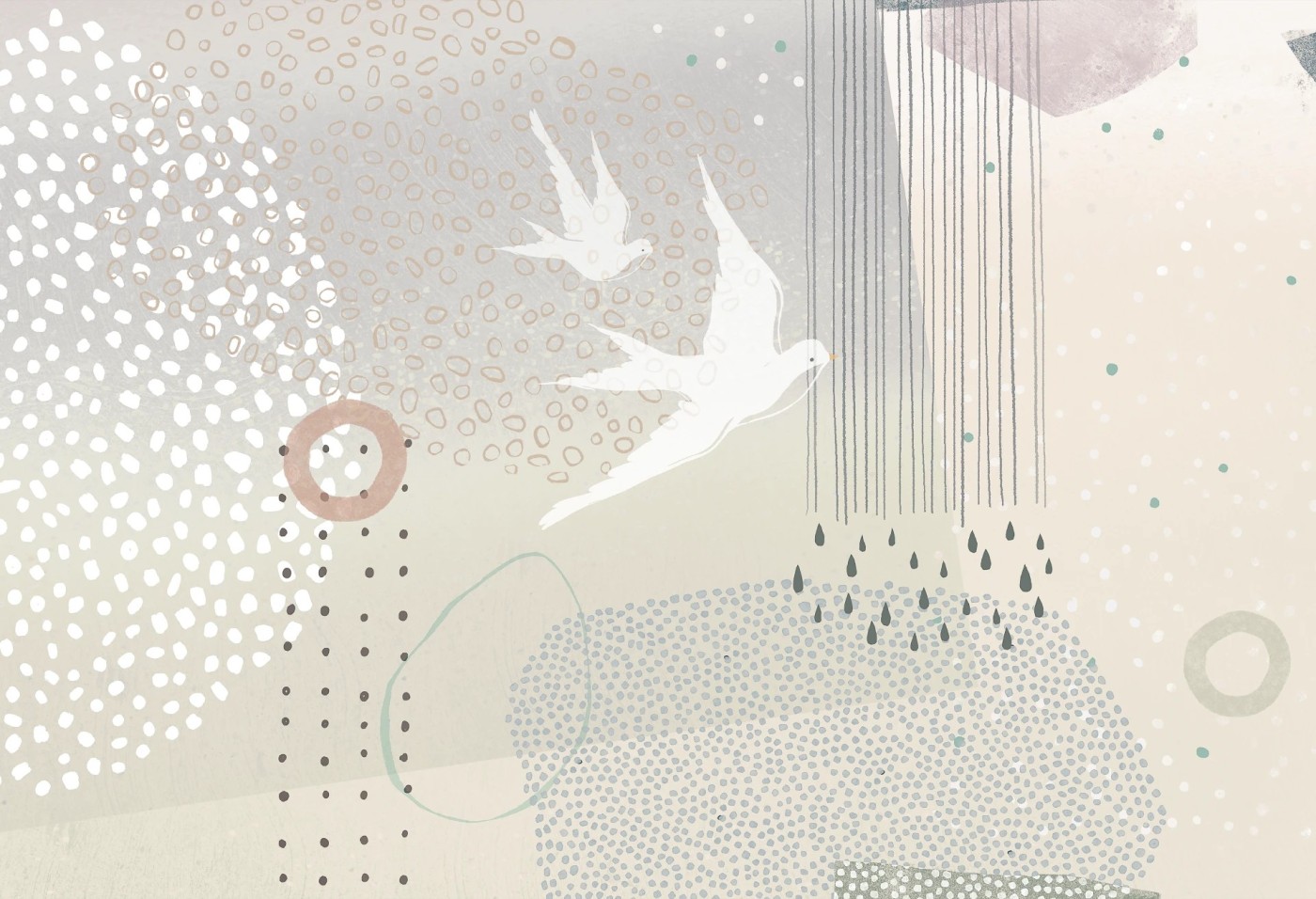 RAINBOW DOTS - birds - minimalistyczna tapeta dla dziewczynek