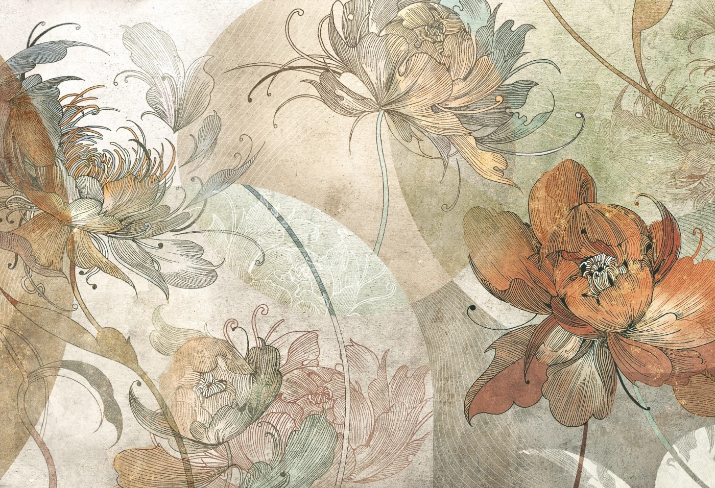 SECESSIO GEOMETRIC - apricot - tapeta w malarskim stylu do salonu lub sypialni