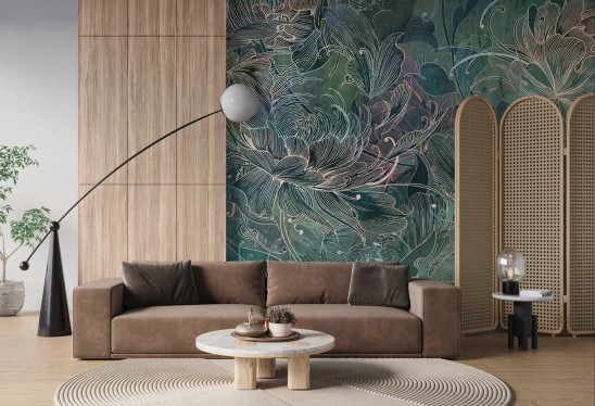 SECESSIO - bottlegreen - ciemna tapeta do sypialni lub salonu w kwiaty