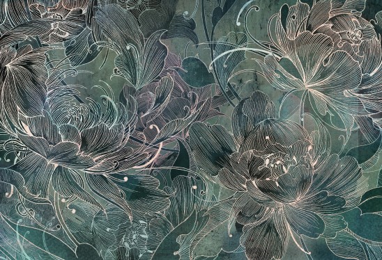 SECESSIO - bottlegreen - ciemna tapeta do sypialni lub salonu w kwiaty