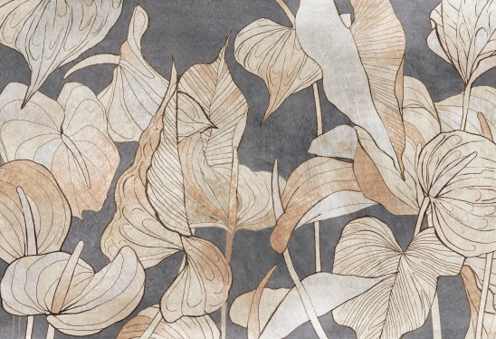 ANTURIUM - dark grey - tapeta z dużymi kwiatami