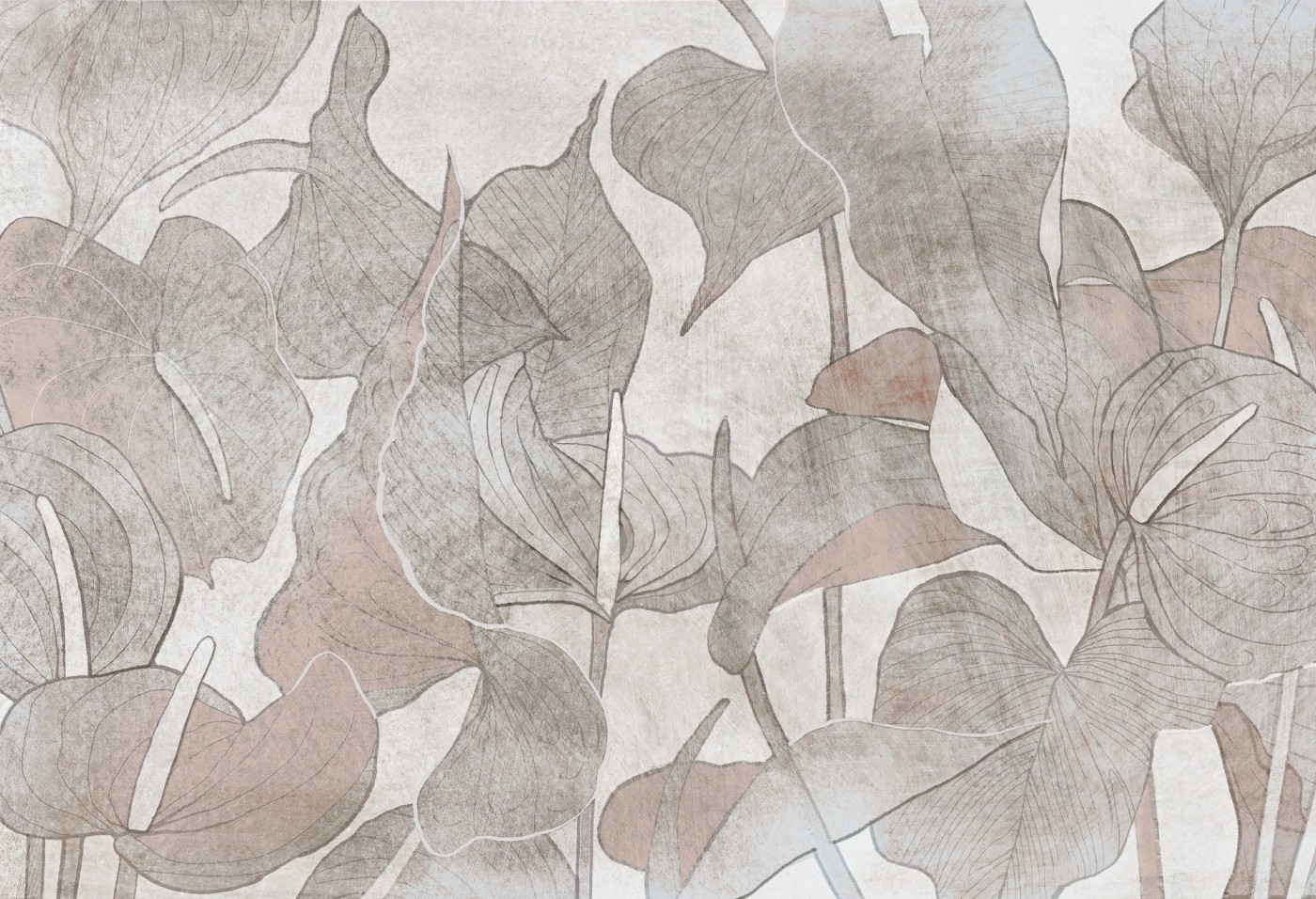 ANTURIUM - grey beige - tapeta z dużymi kwiatami