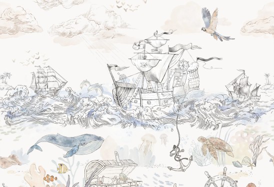 SKARB PIRATÓW - marynistyczna tapeta dla chłopca ze statkiem pirackim