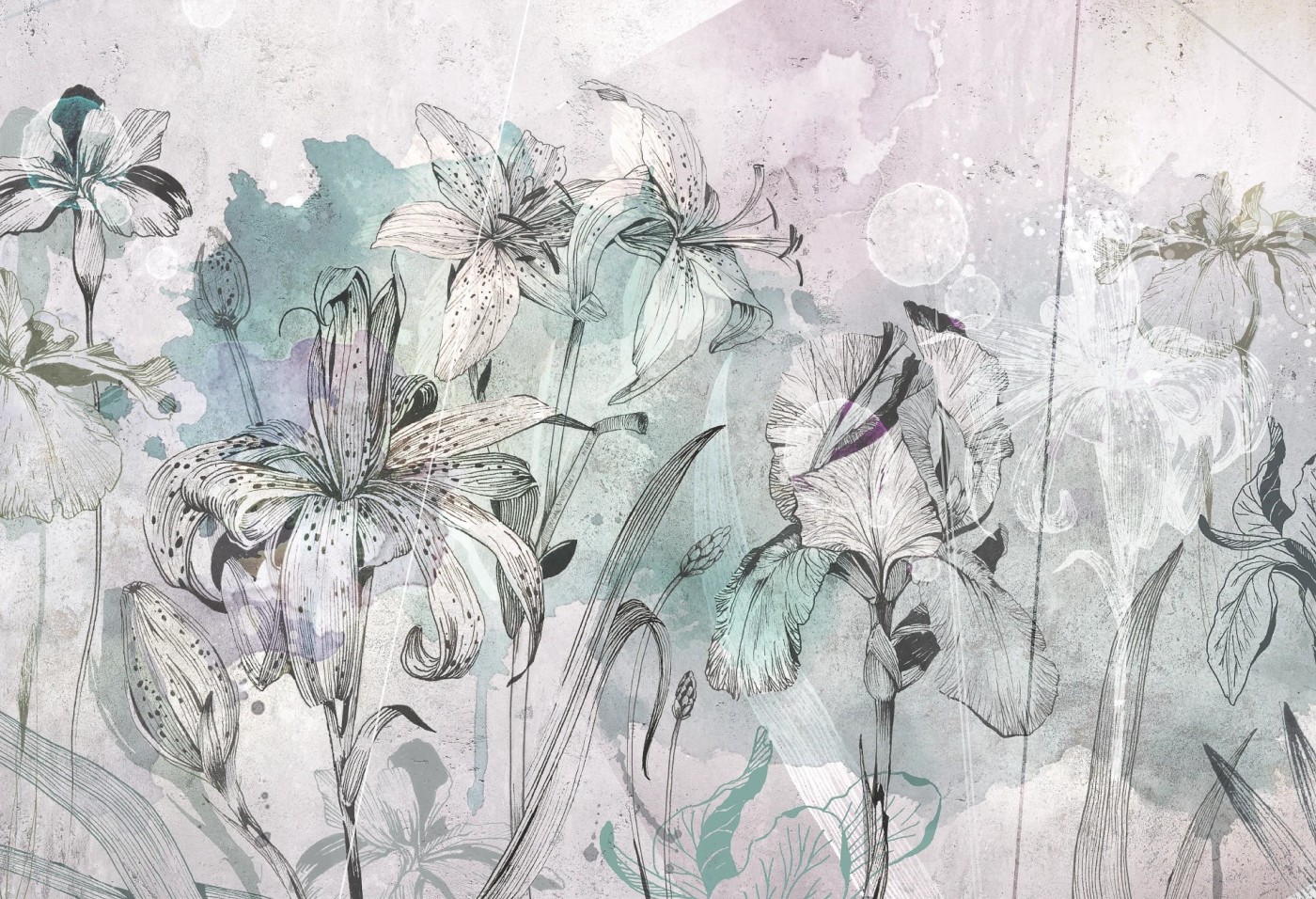 GREEN IRIS - kwiatowa tapeta do salonu