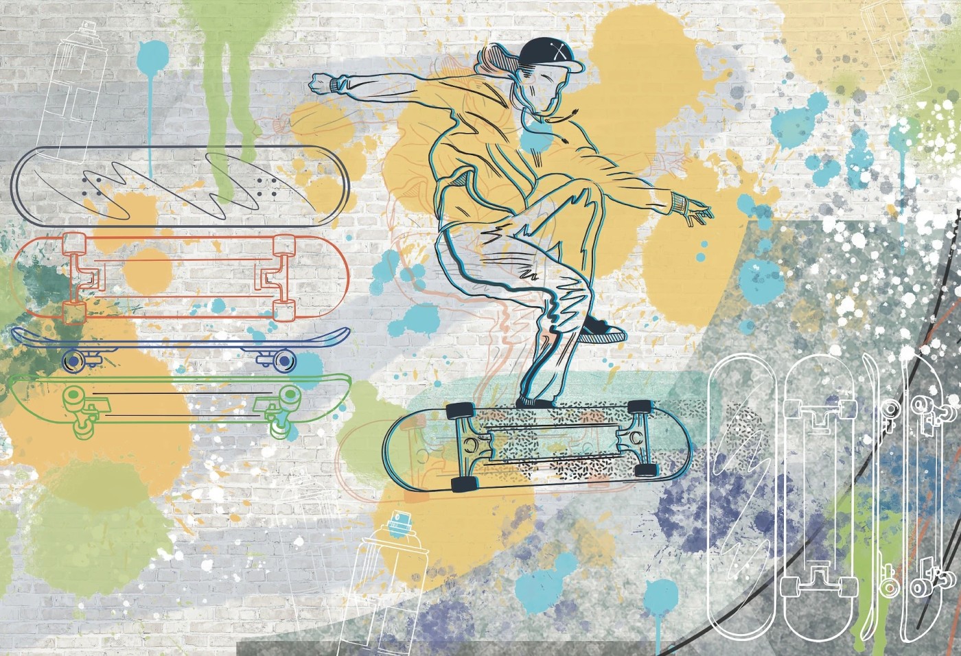 SKATEPARK - yellow - tapeta do pokoju młodzieżowego