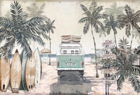 SUMMER VIBES - retro beige - tapeta dla nastolatków z motywem plaży