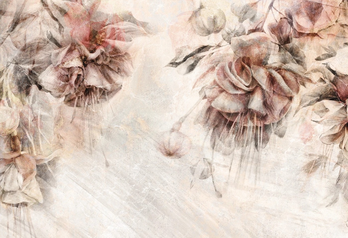 SWINGTIME FUCHSIA - creme - tapeta do salonu z motywem kwiatowym