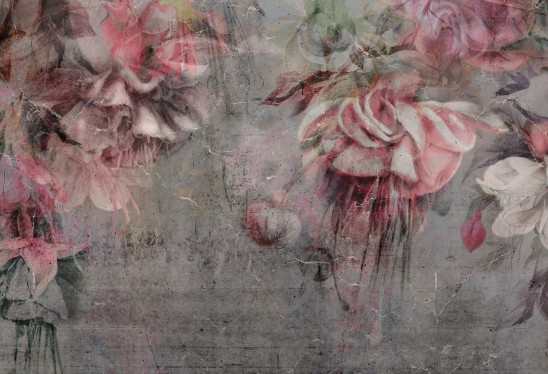 SWINGTIME FUCHSIA - grey - tapeta do salonu w duże kwiaty