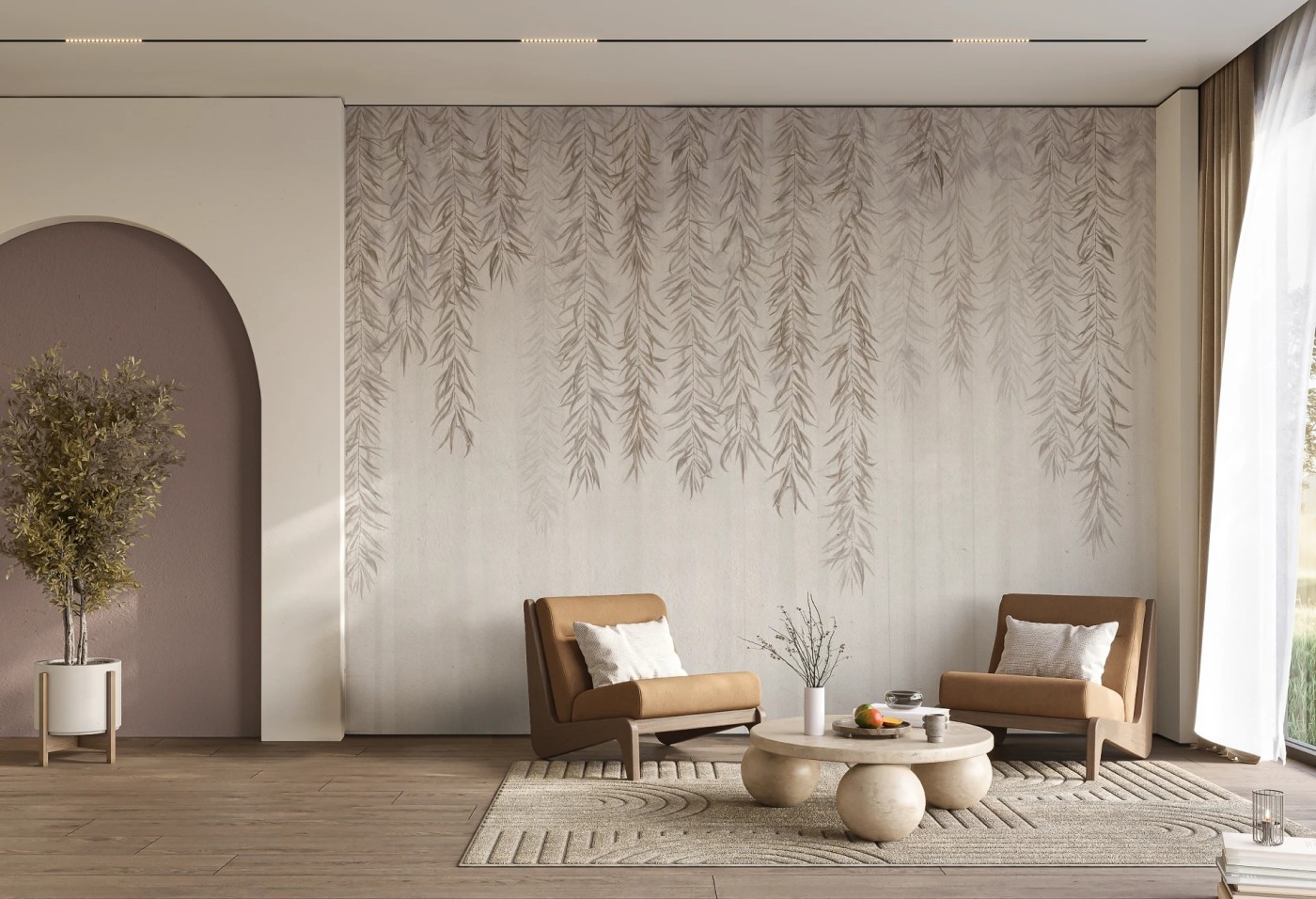 BOTANICA - beige - tapeta z motywem natury do salonu lub sypialni