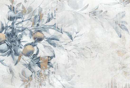 TOSCANIA - blue - tapeta geometryczna z motywem dużych liści