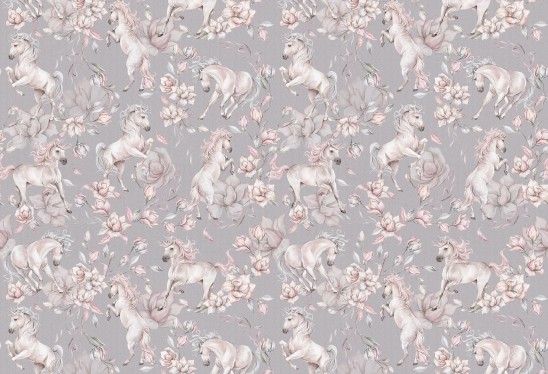 UNICORNS - grey - tapeta w jednorożce