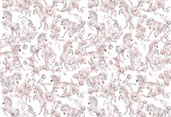 UNICORNS - ivory - tapeta dla dziewczynki w jednorożce