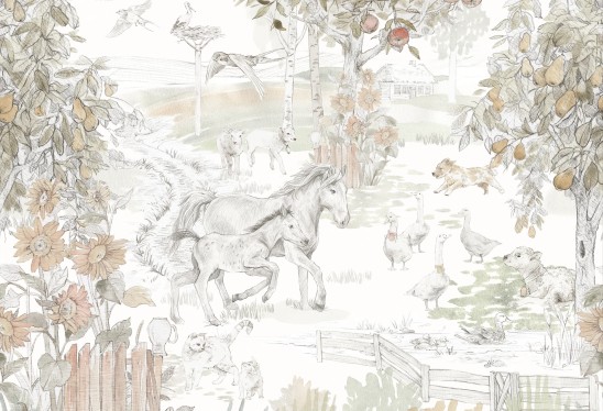 VINTAGE COUNTRY - yellow - tapeta w konie i wiejskie zwierzęta