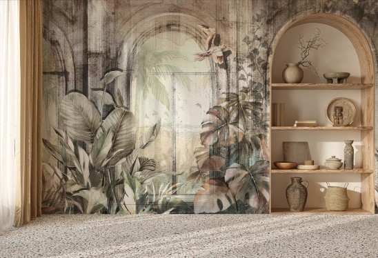 WINDOWS TO THE AMAZON - sepia - trójwymiarowa tapeta do salonu lub sypialni