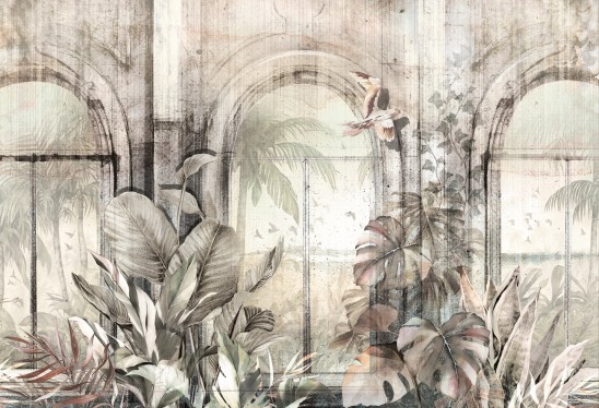 WINDOWS TO THE AMAZON - sepia - trójwymiarowa tapeta do salonu lub sypialni