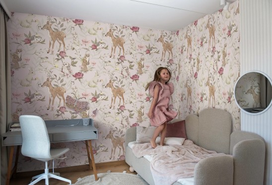 WOODLAND GIRLS - pink - tapeta dziecięca dla dziewczynki