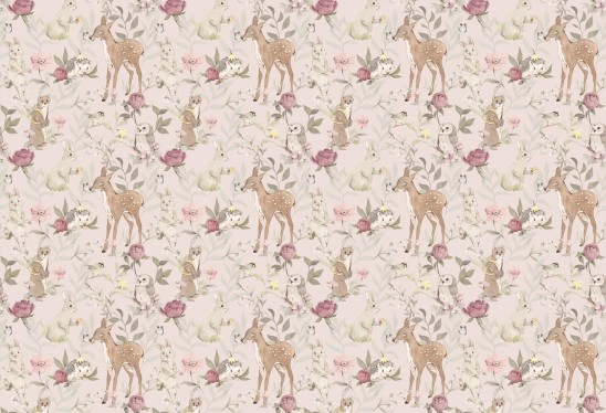 WOODLAND GIRLS - pink - tapeta dziecięca dla dziewczynki