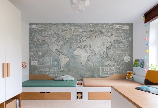 WORLD TOUR - white - tapeta mapa do pokoju nastolatka