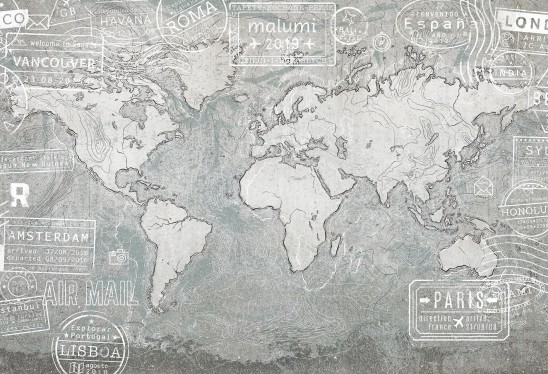 WORLD TOUR - white - tapeta mapa do pokoju nastolatka