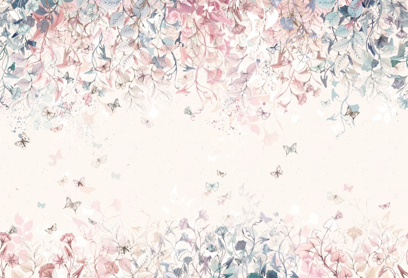 BUTTERFLIES - bubblegum - delikatna tapeta dla dziewczynki w kwiaty i motyle