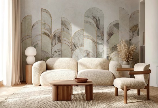 ARCHEO - lime cream - tapeta we wzory geometryczne do salonu lub sypialni