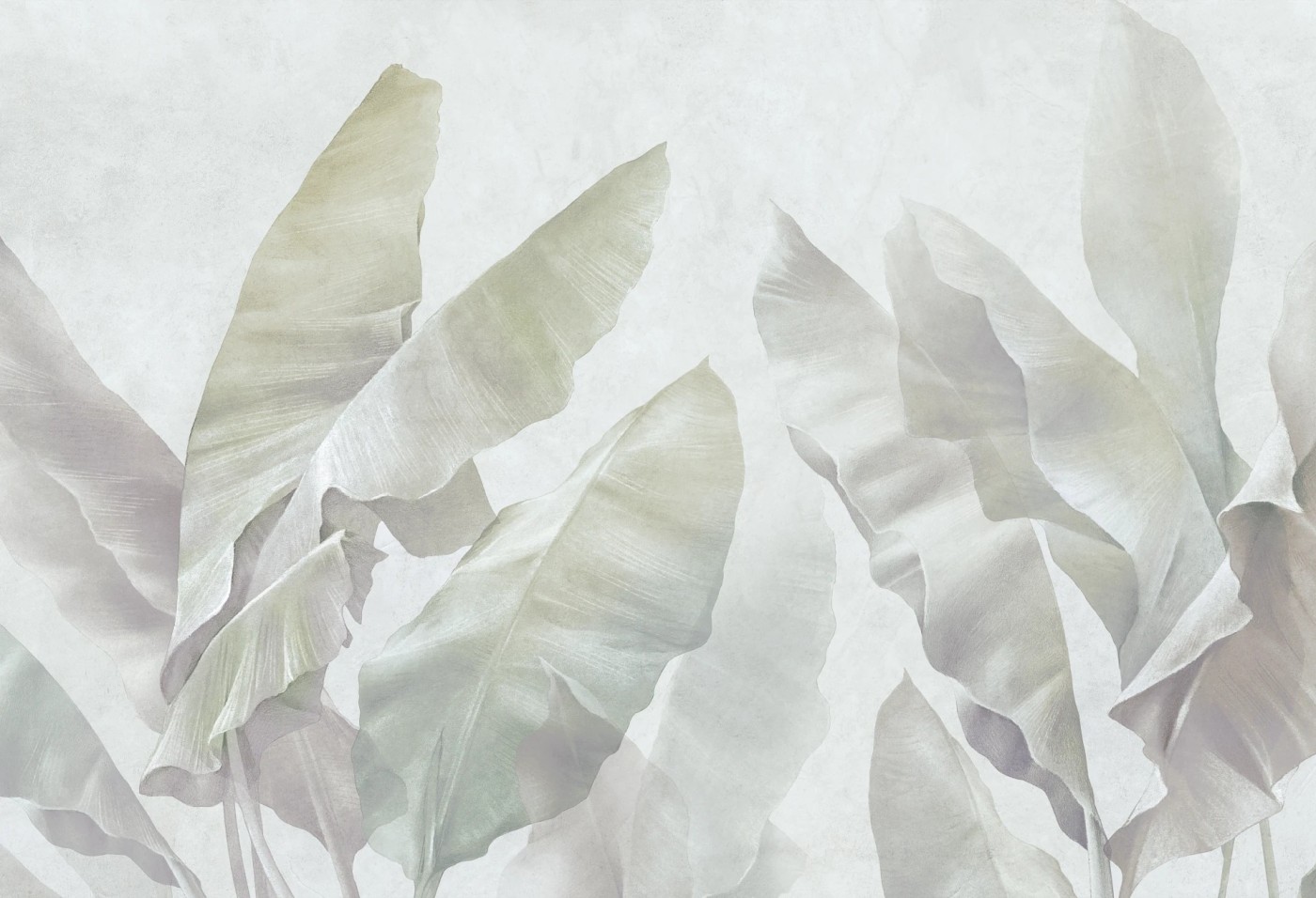 BANANA BLISS - moss green - tapeta w tropikalne rośliny do salonu lub sypialni