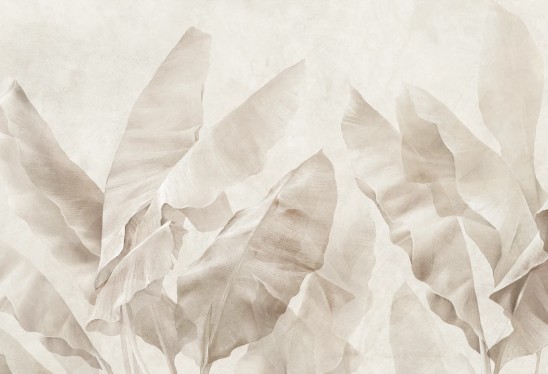 BANANA BLISS - soft beige - tapeta do salonu z dużymi liśćmi bananowca