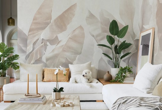 BANANA BLISS - sand orange - tapeta egzotyczna do salonu lub sypialni