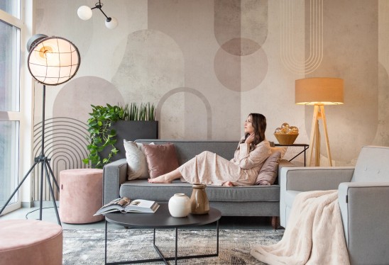 GEOMETRIC ARCS - pudding - tapeta do salonu z motywem geometrycznych łuków