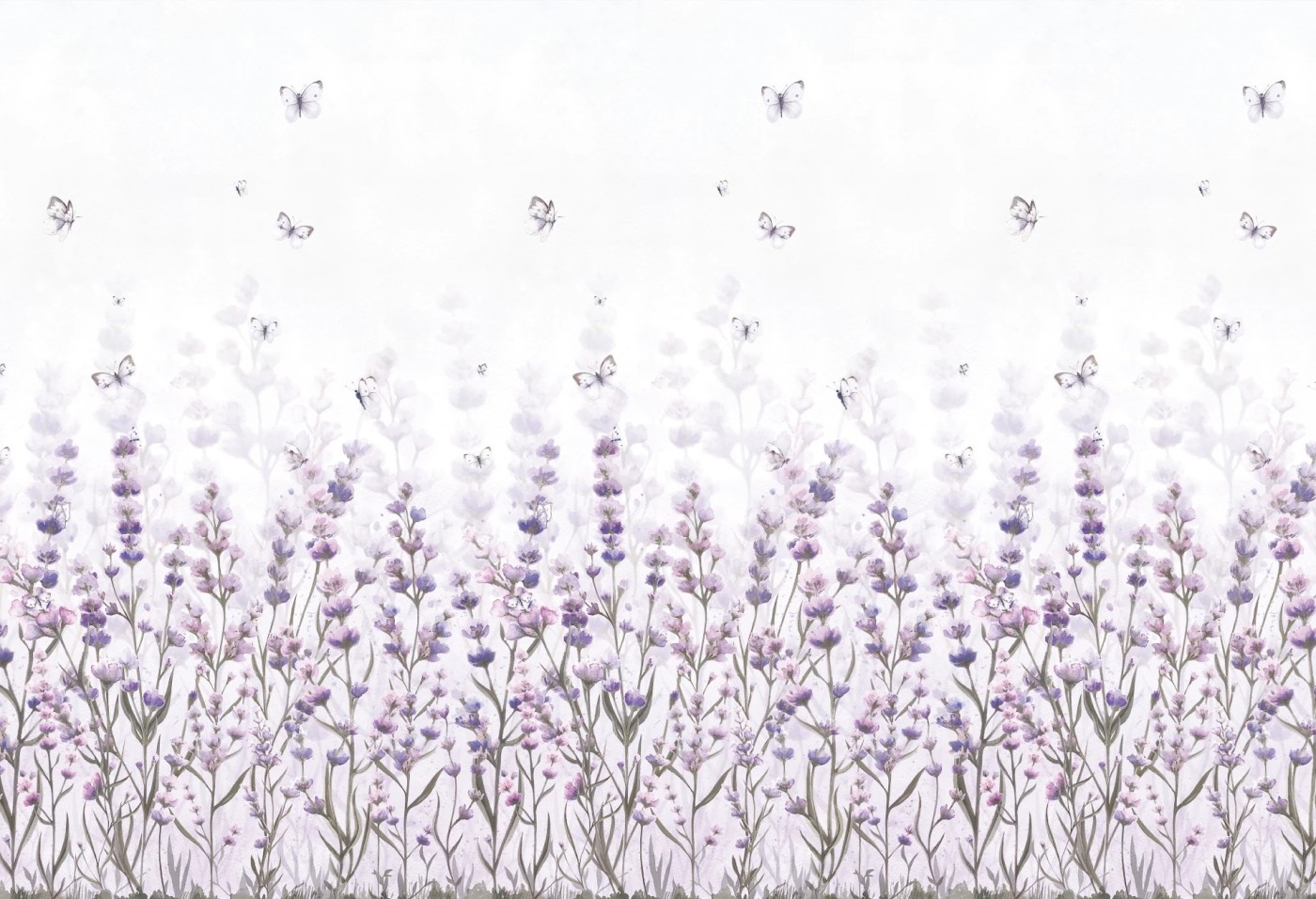 LAWENDOWA ŁĄKA - violet - tapeta w kwiaty polne do pokoju dziecięcego