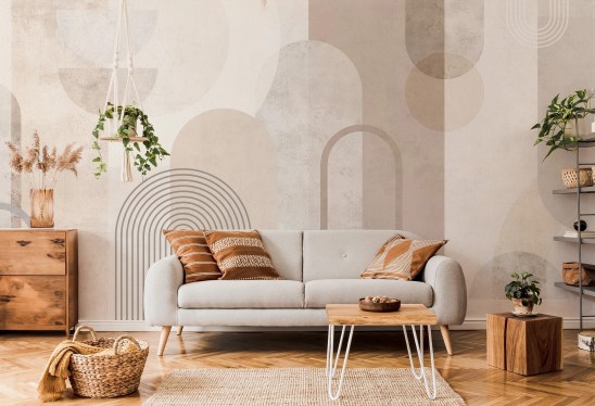 GEOMETRIC ARCS - cream - tapeta do salonu z motywem geometrycznych łuków