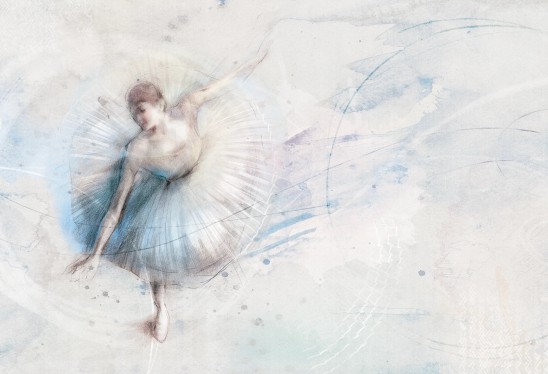 BALLET - blue - abstrakcyjna tapeta dla nastolatki z baletnicą