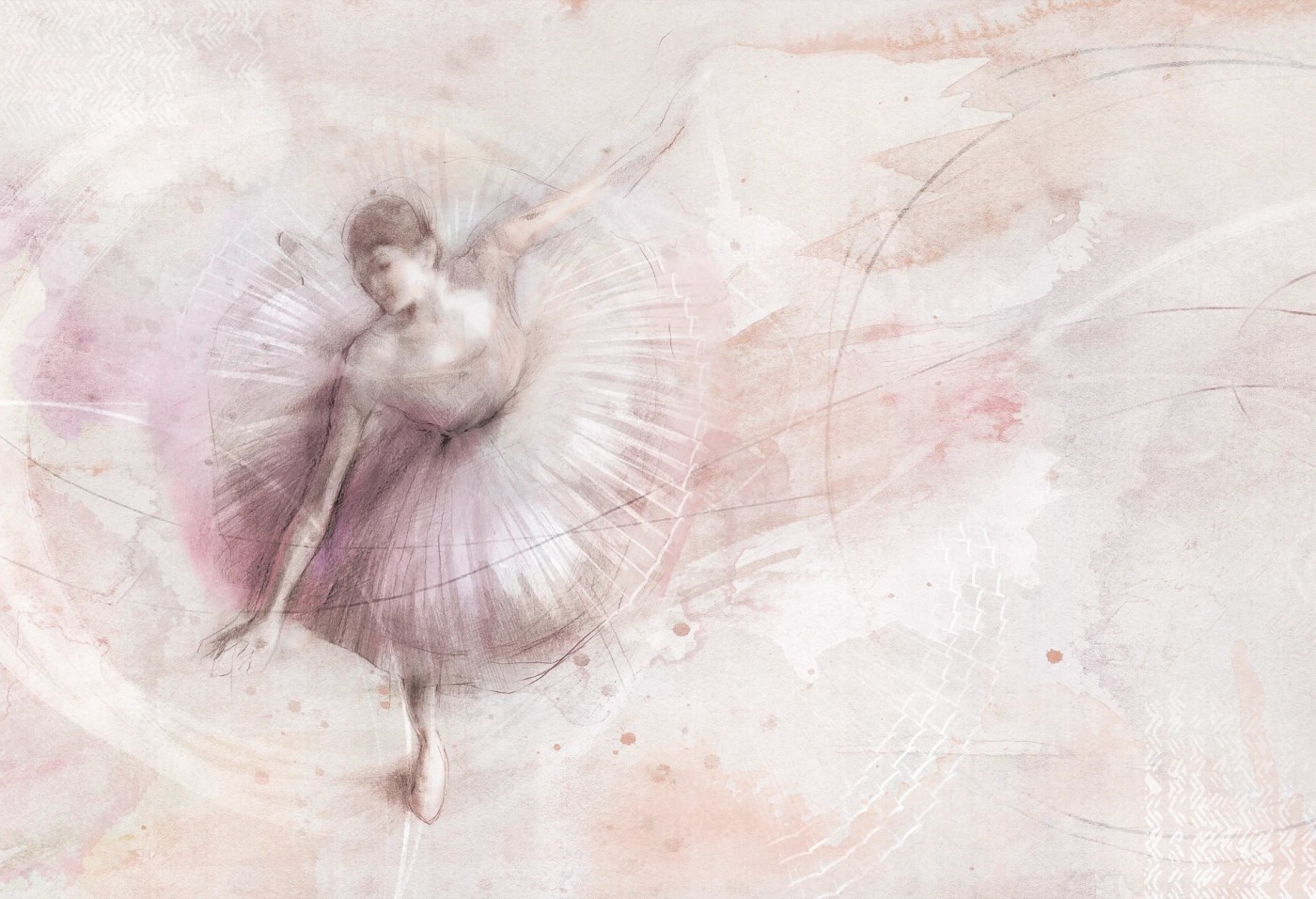 BALLET - pink  - abstrakcyjna tapeta dla nastolatki z baletnicą