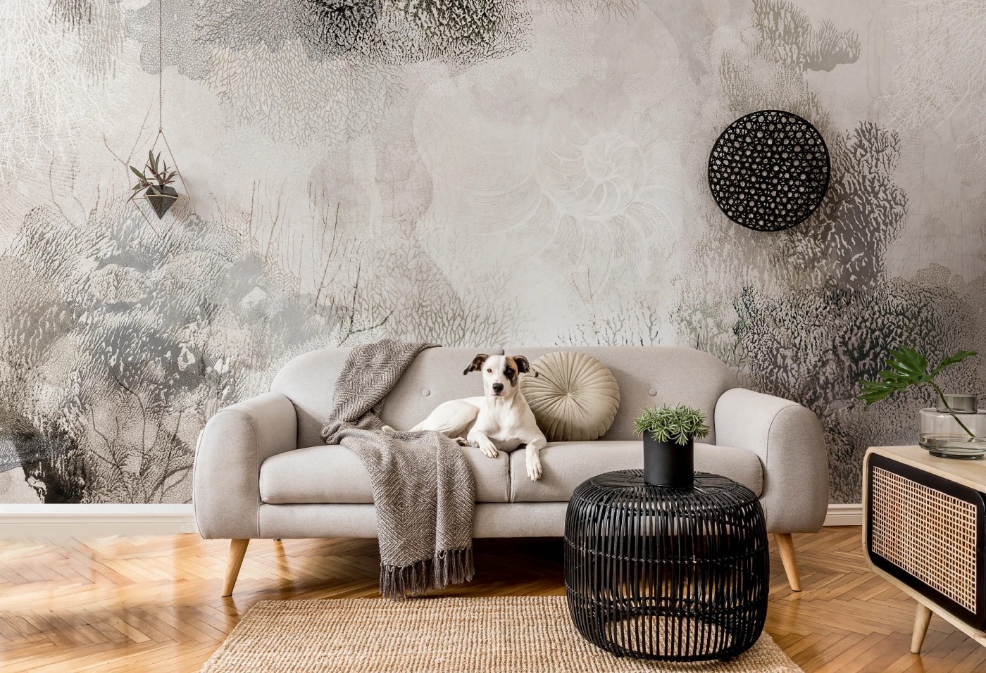 AQUARIA - soft - strukturalna tapeta do salonu i sypialni z rafą koralową i skamielinami