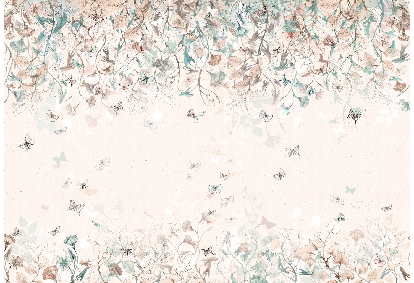 pastelowa tapeta z motywem motyli i kwiatów