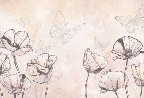 copy of BLOOM - beige - kwiatowa tapeta do pokoju dziecięcego