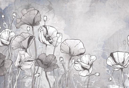 FLORA - ice grey - kwiecista tapeta do sypialni lub salonu