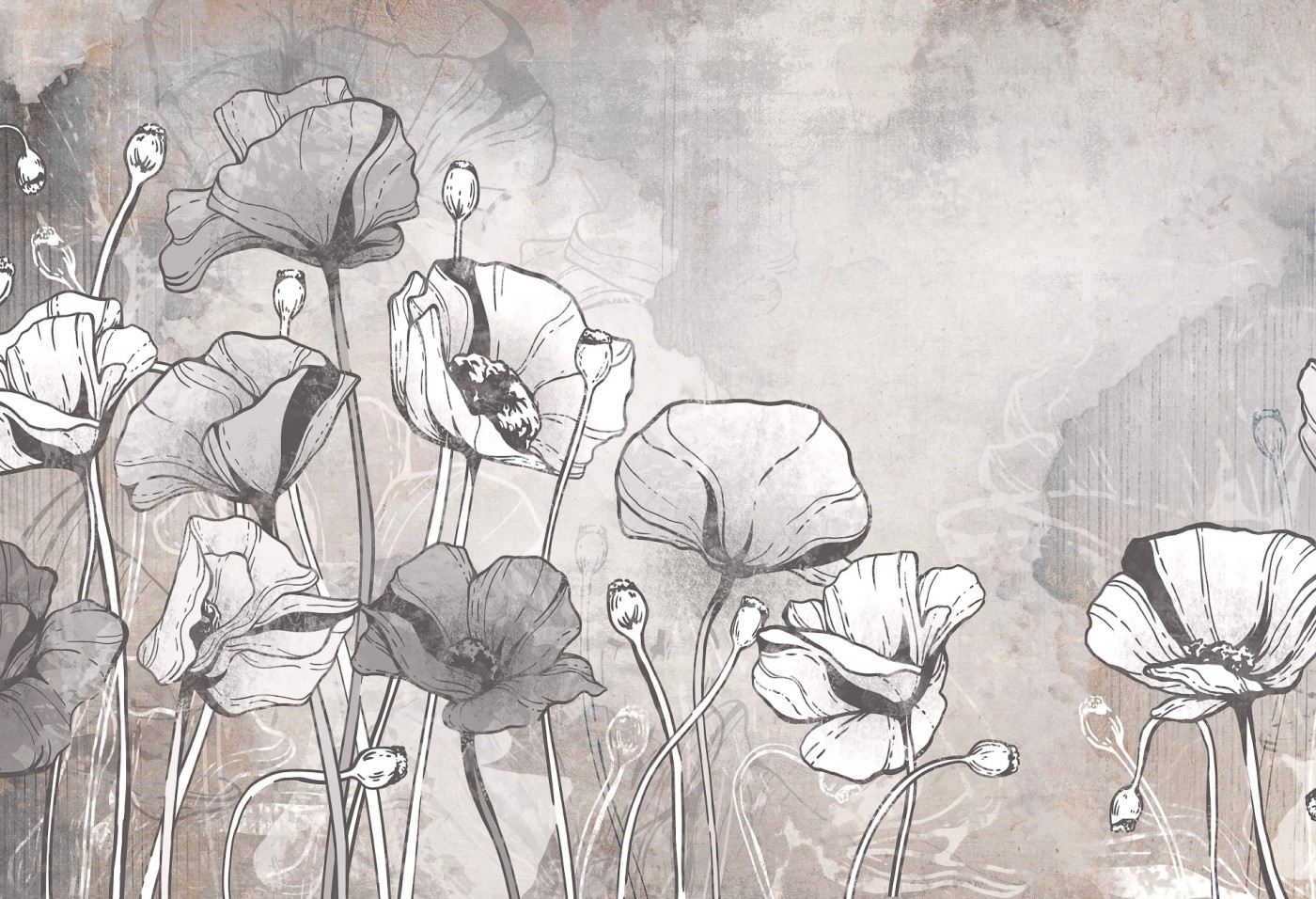 FLORA - warm grey - tapeta z motywem natury do salonu lub sypialni