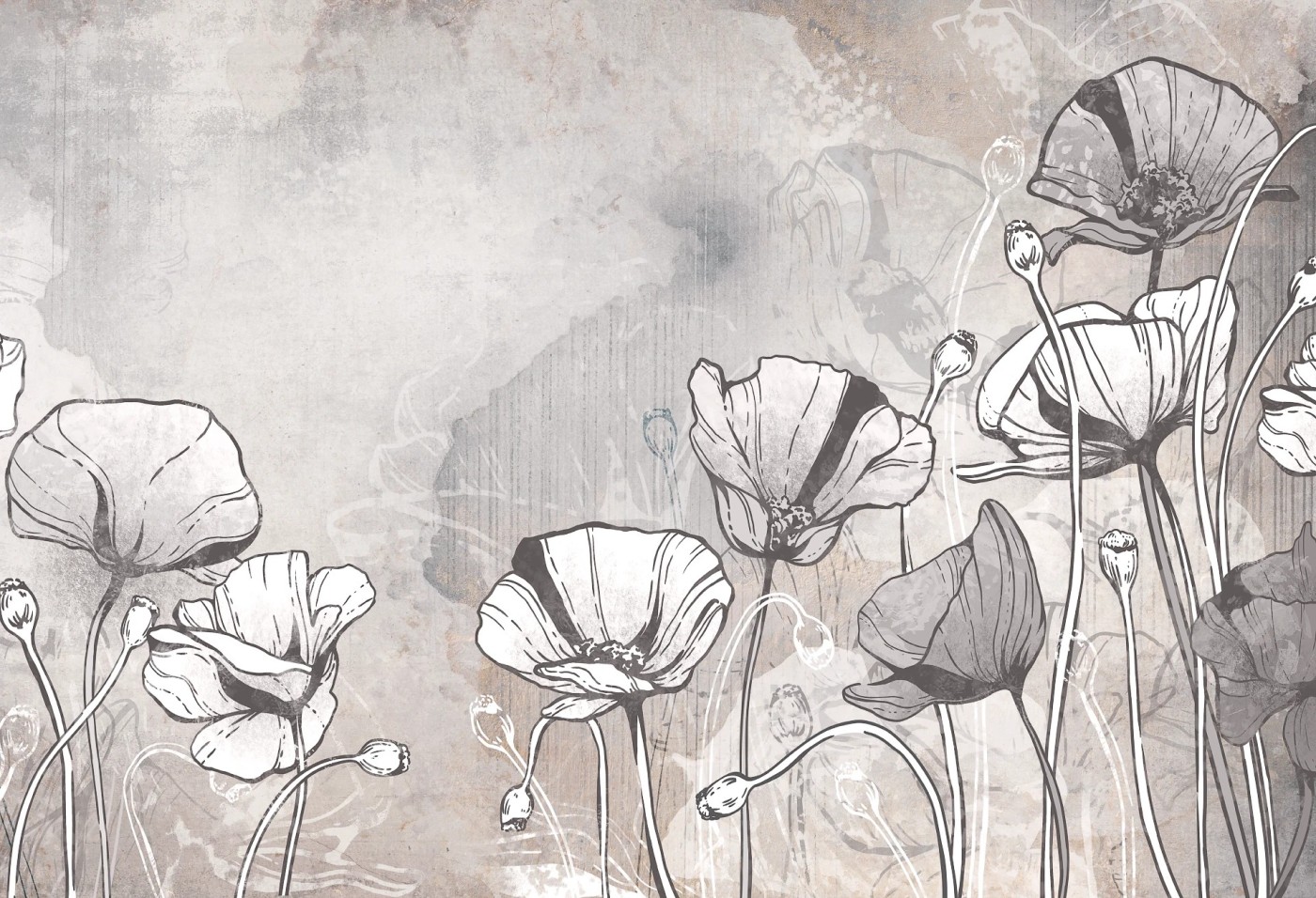 FLORA - warm grey - tapeta z motywem natury do salonu lub sypialni