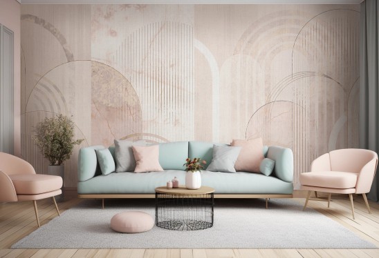MODERN ARCHES - rose gold- tapeta do salonu z motywem geometrycznych łuków